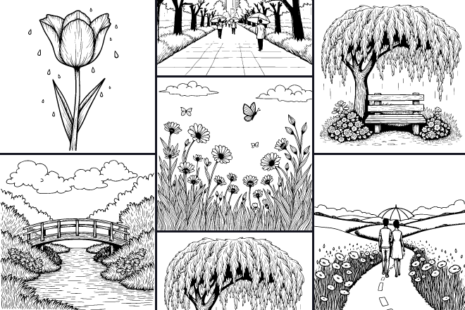 Collection of coloring pages April Showers Bring May Flowers