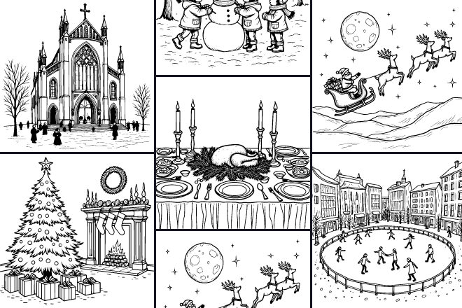 Collection of coloring pages Classic Christmas Scenes