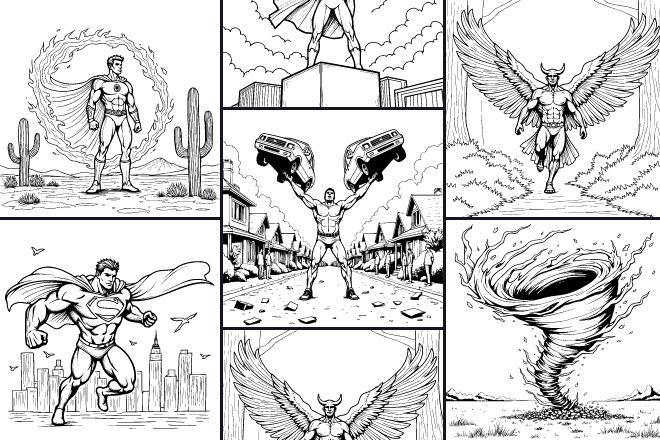 Collection of coloring pages Comics Superheroes in Action