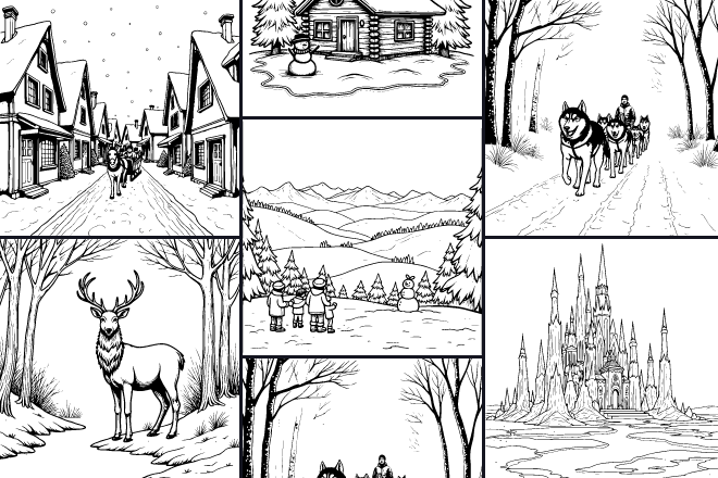 Collection of coloring pages Winter Wonderland