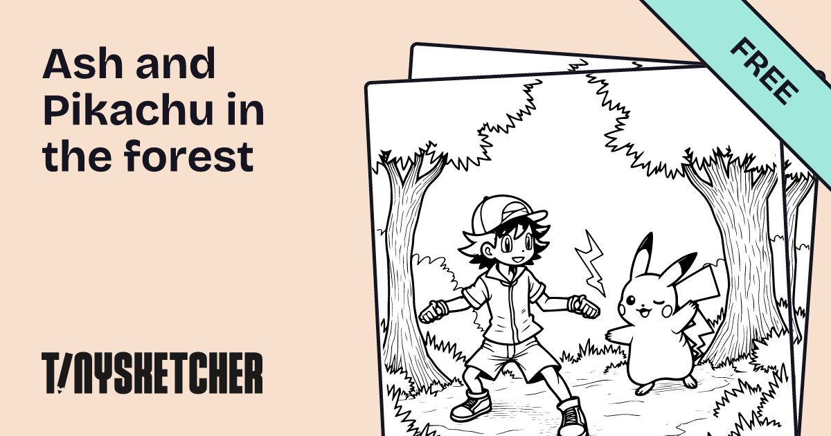 Ash and Pikachu in the forest Coloring Page | Free Printables | Tiny ...