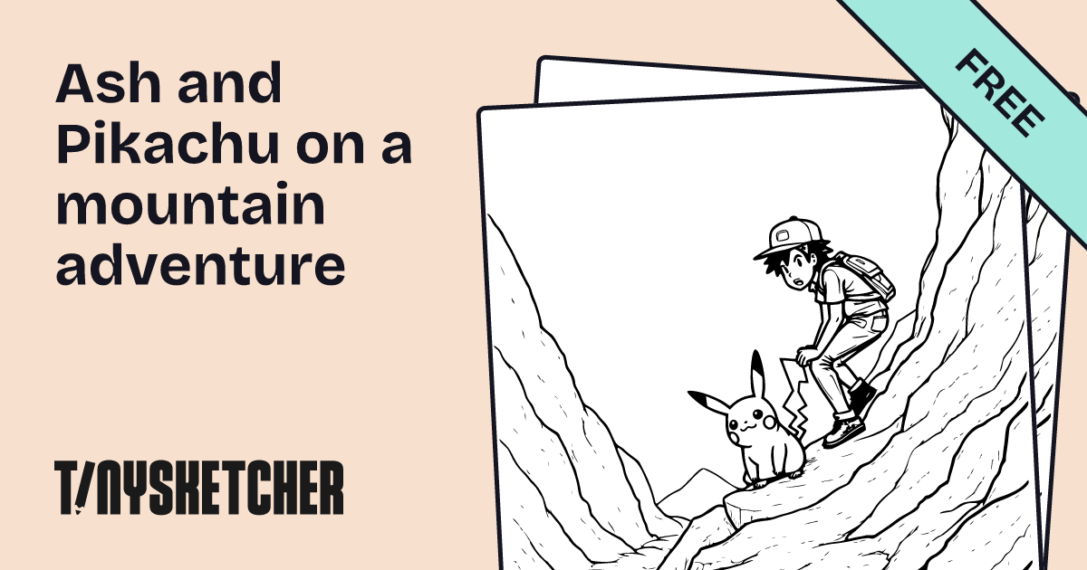 Ash and Pikachu on a mountain adventure Coloring Page | Free Printables ...