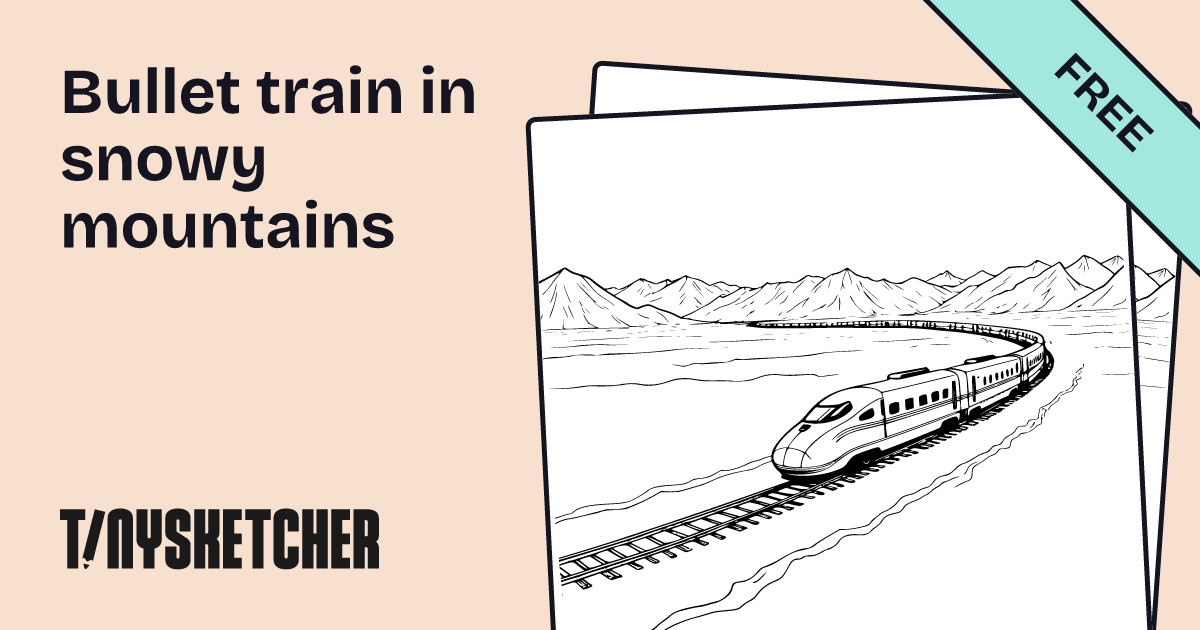 Bullet train in snowy mountains Coloring Page | Free Printables | Tiny ...