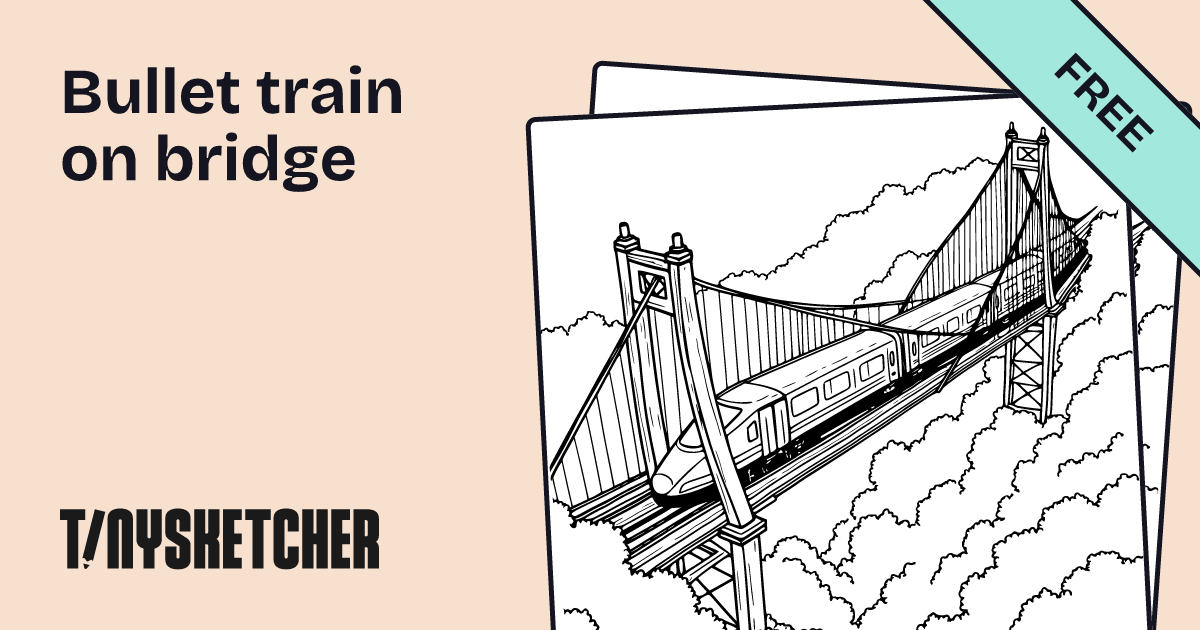 Bullet train on bridge Coloring Page Free Printables Tiny Sketcher