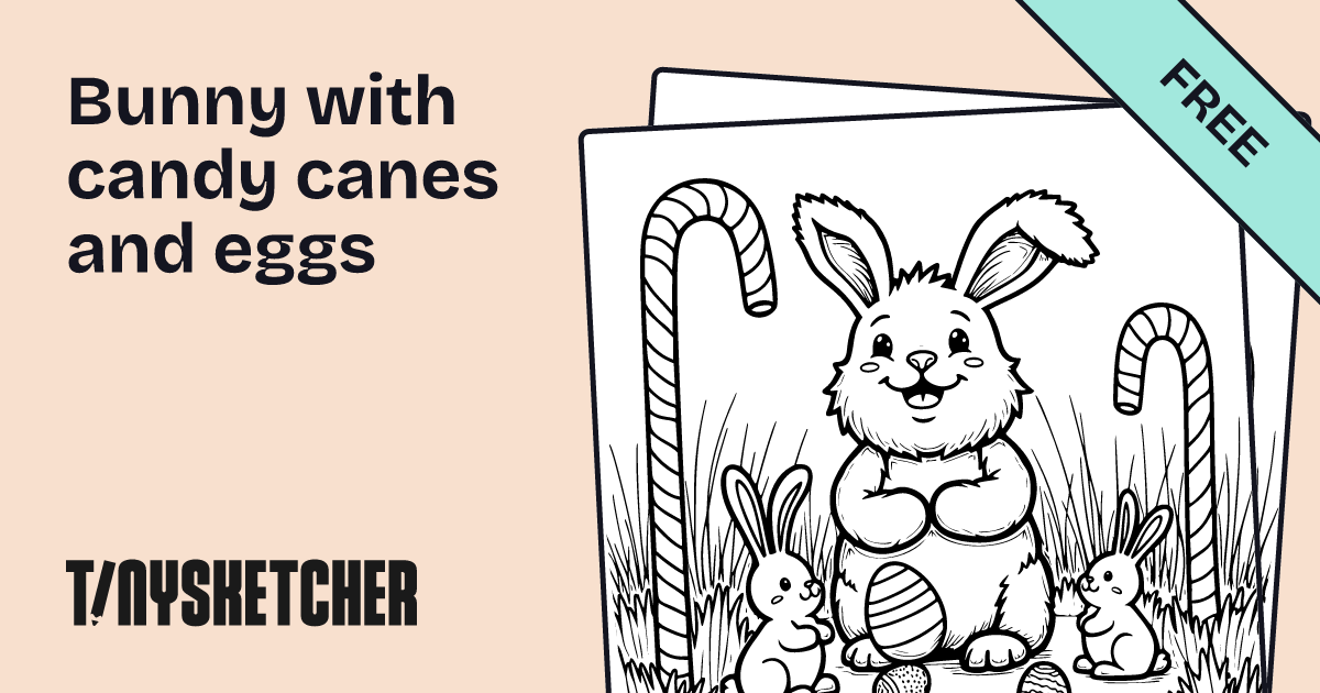 Bunny with candy canes and eggs Coloring Page | Free Printables | Tiny ...