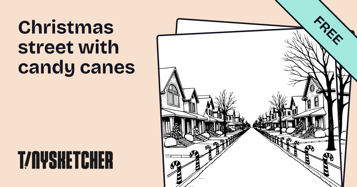 Christmas street with candy canes Coloring Page | Free Printables | Tiny Sketcher