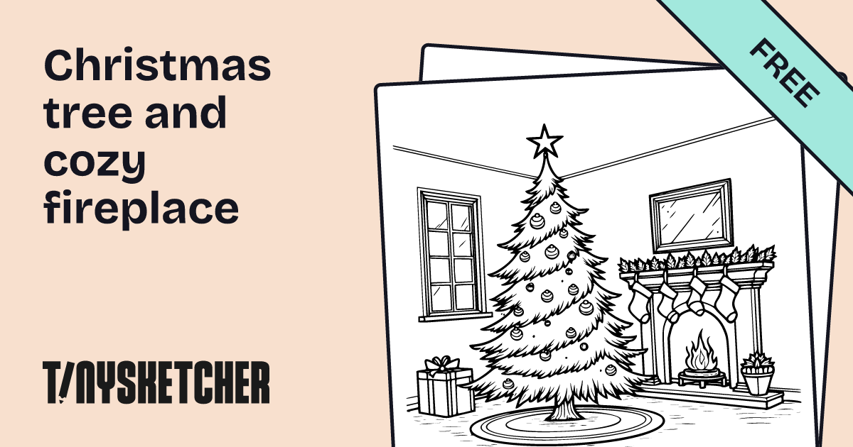 Christmas tree and cozy fireplace Coloring Page | Free Printables ...