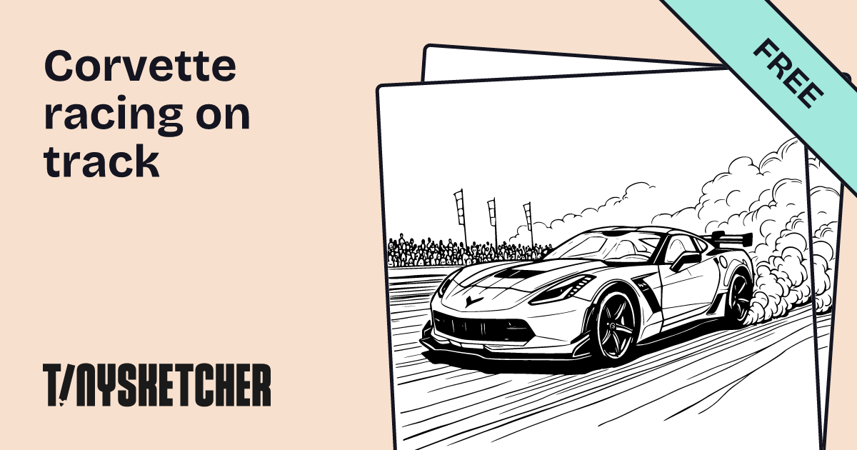 Corvette racing on track Coloring Page | Free Printables | Tiny Sketcher