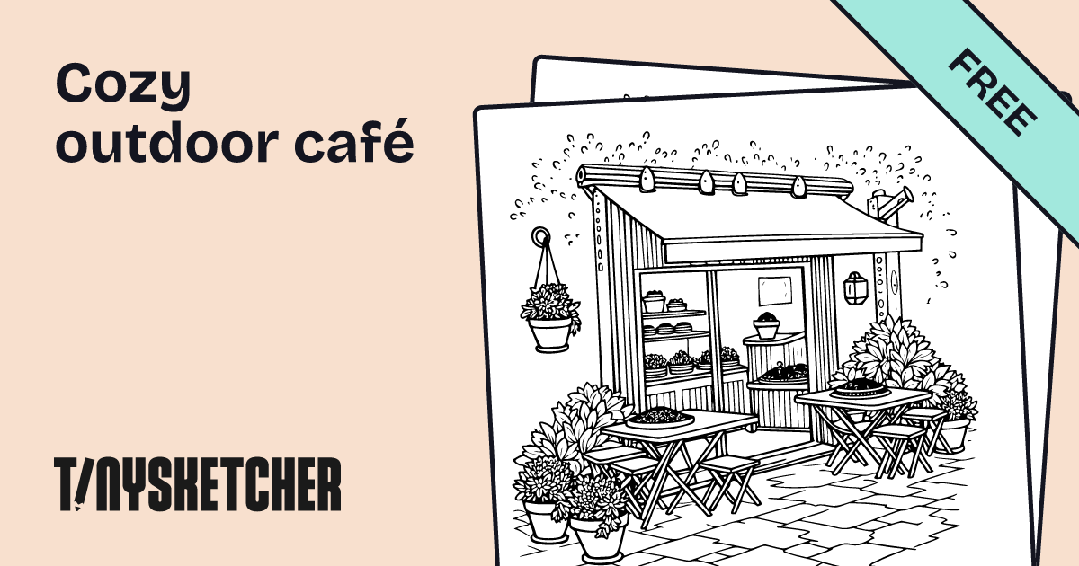 Cozy outdoor café Coloring Page | Free Printables | Tiny Sketcher