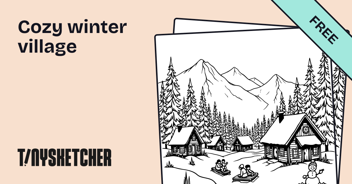 Cozy Winter Village Coloring Page Free Printables Tiny Sketcher