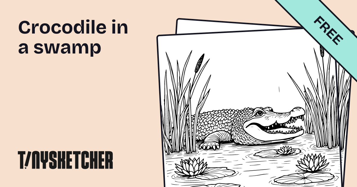 Crocodile in a swamp Coloring Page | Free Printables | Tiny Sketcher