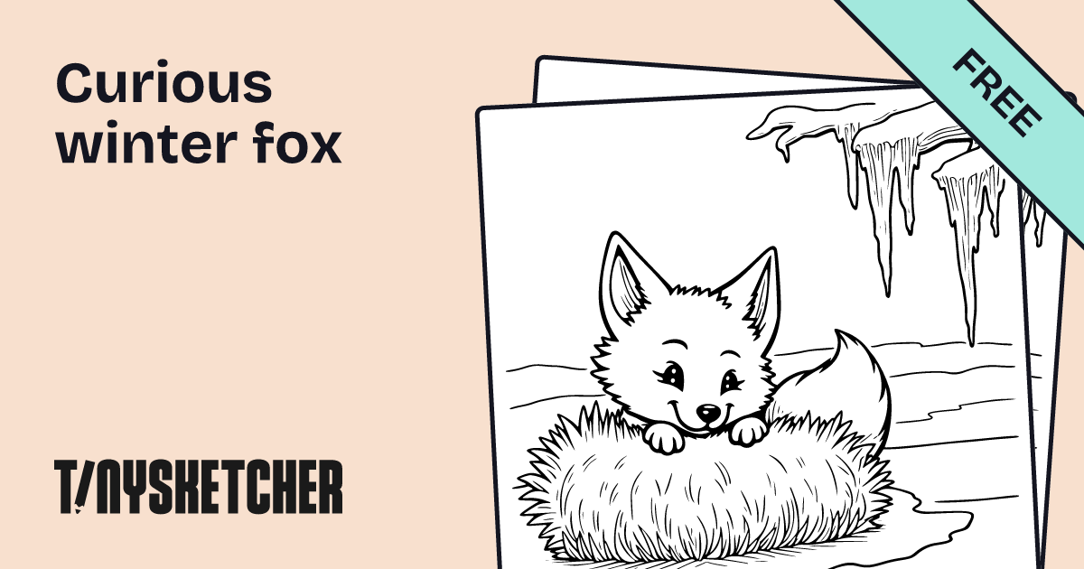 Curious winter fox Coloring Page Free Printables Tiny Sketcher