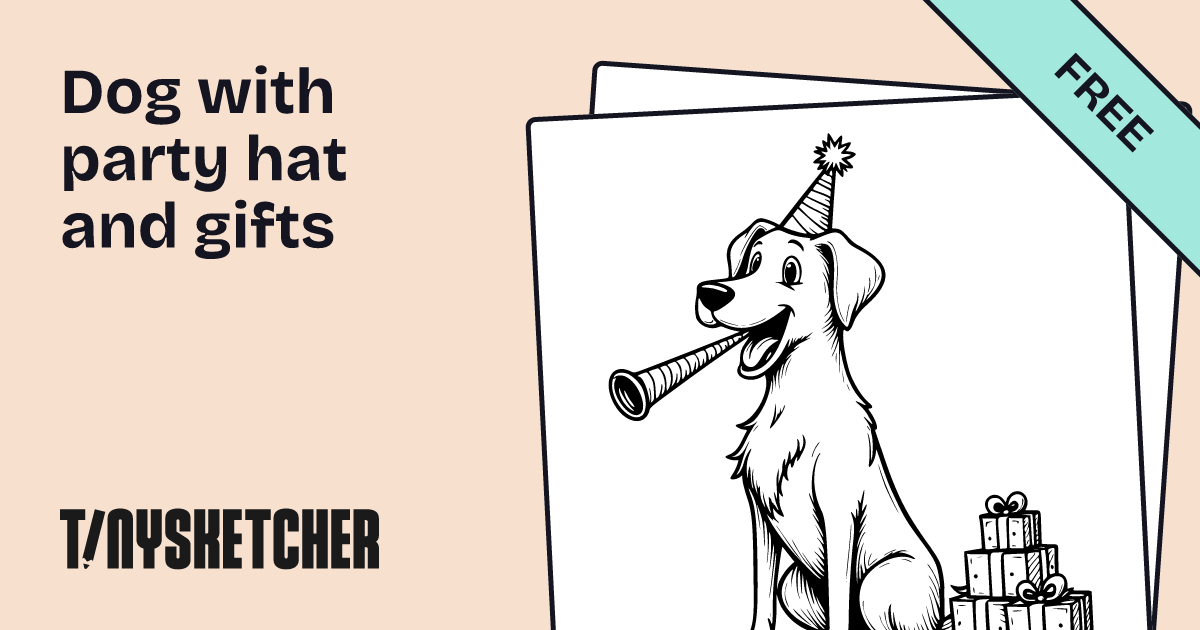 Dog with party hat and gifts Coloring Page | Free Printables | Tiny ...