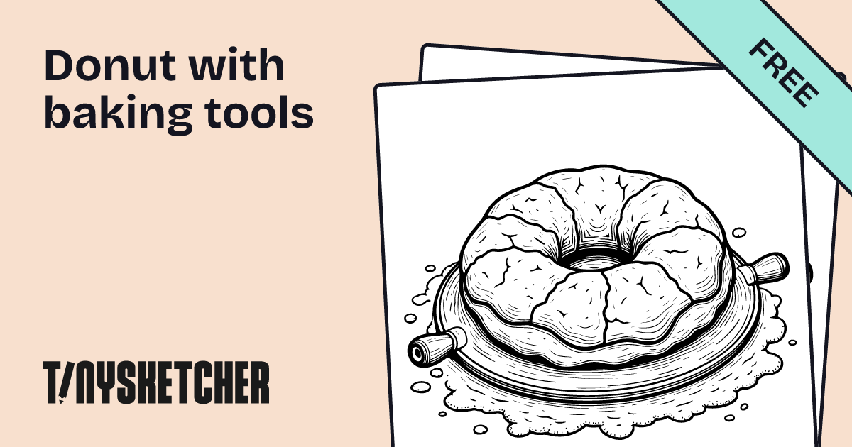 Donut with baking tools Coloring Page | Free Printables | Tiny Sketcher