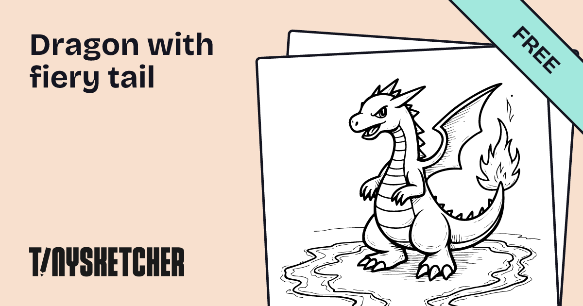 Dragon with fiery tail Coloring Page | Free Printables | Tiny Sketcher