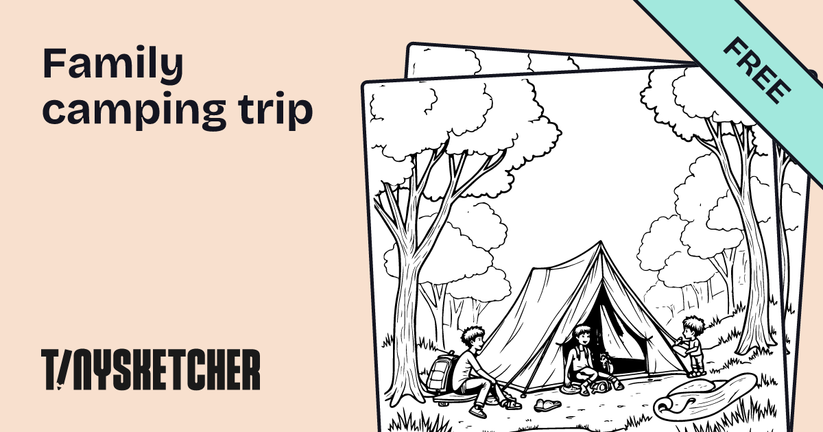 Family camping trip Coloring Page | Free Printables | Tiny Sketcher