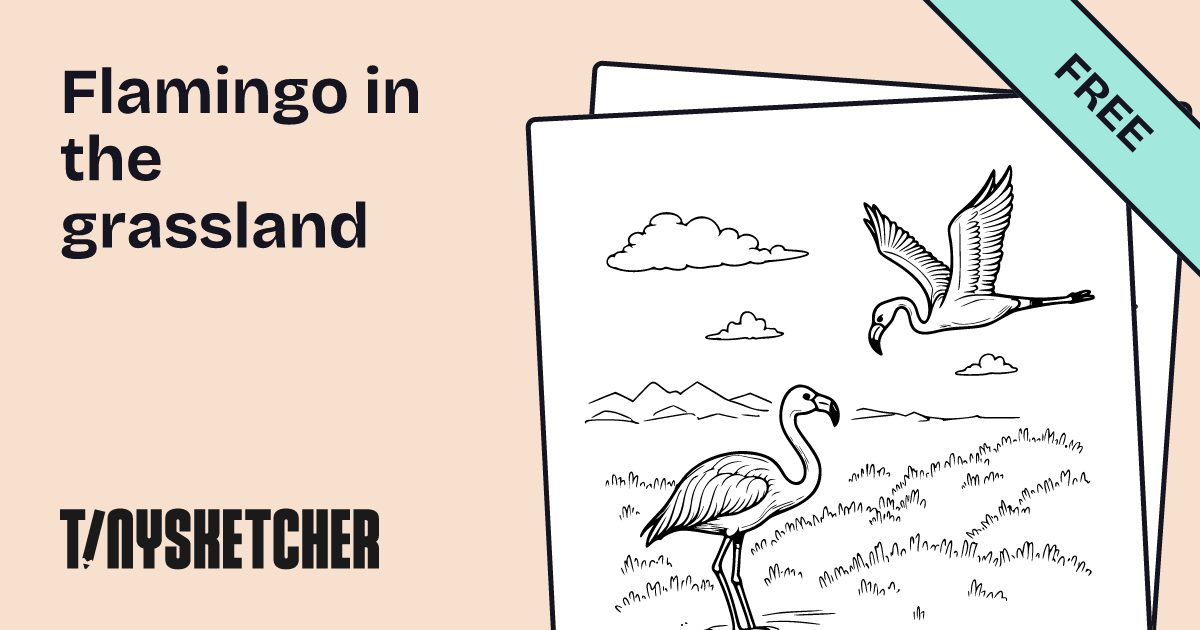 Flamingo in the grassland Coloring Page | Free Printables | Tiny Sketcher
