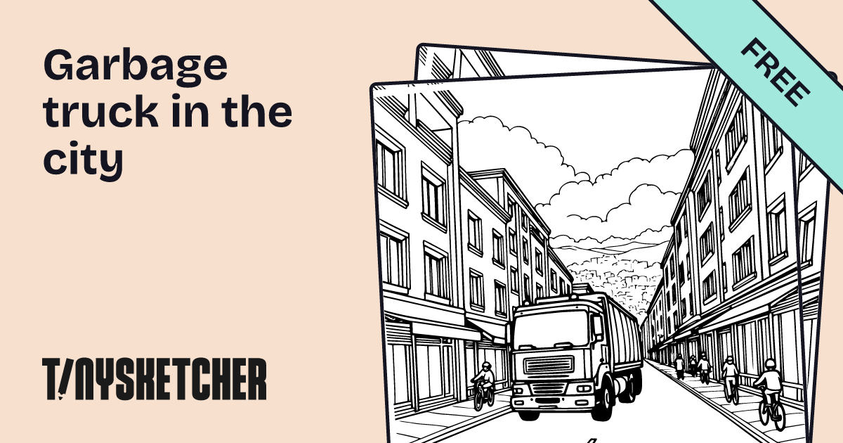 Garbage truck in the city Coloring Page | Free Printables | Tiny Sketcher