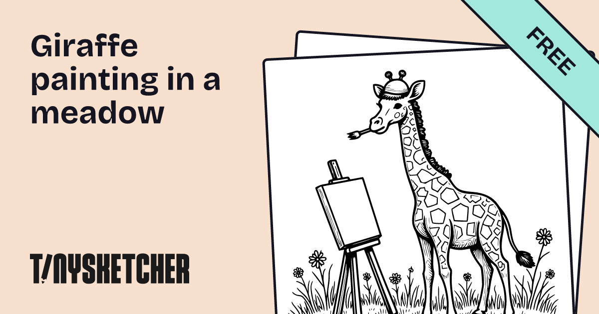 Giraffe painting in a meadow Coloring Page | Free Printables | Tiny ...