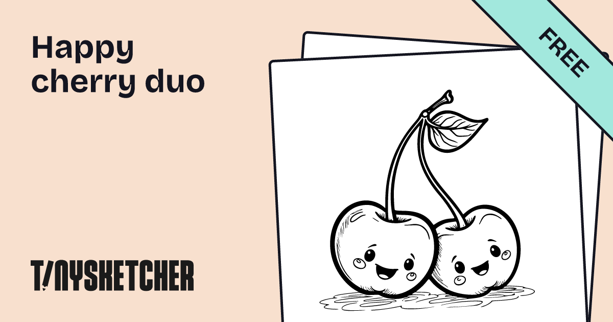 Happy cherry duo Coloring Page | Free Printables | Tiny Sketcher
