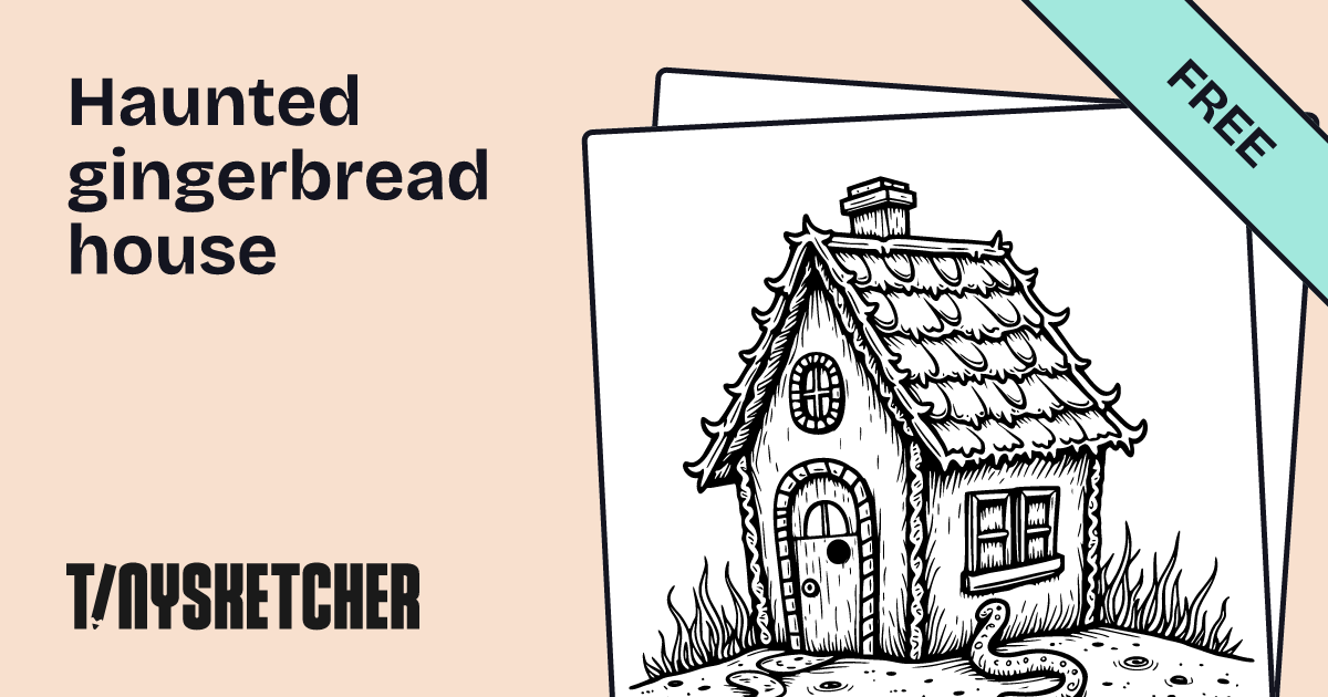 Haunted gingerbread house Coloring Page | Free Printables | Tiny Sketcher