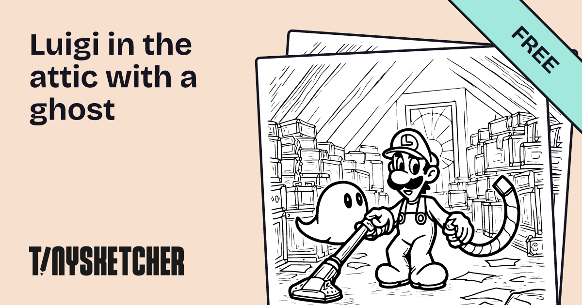 Luigi in the attic with a ghost Coloring Page | Free Printables | Tiny ...