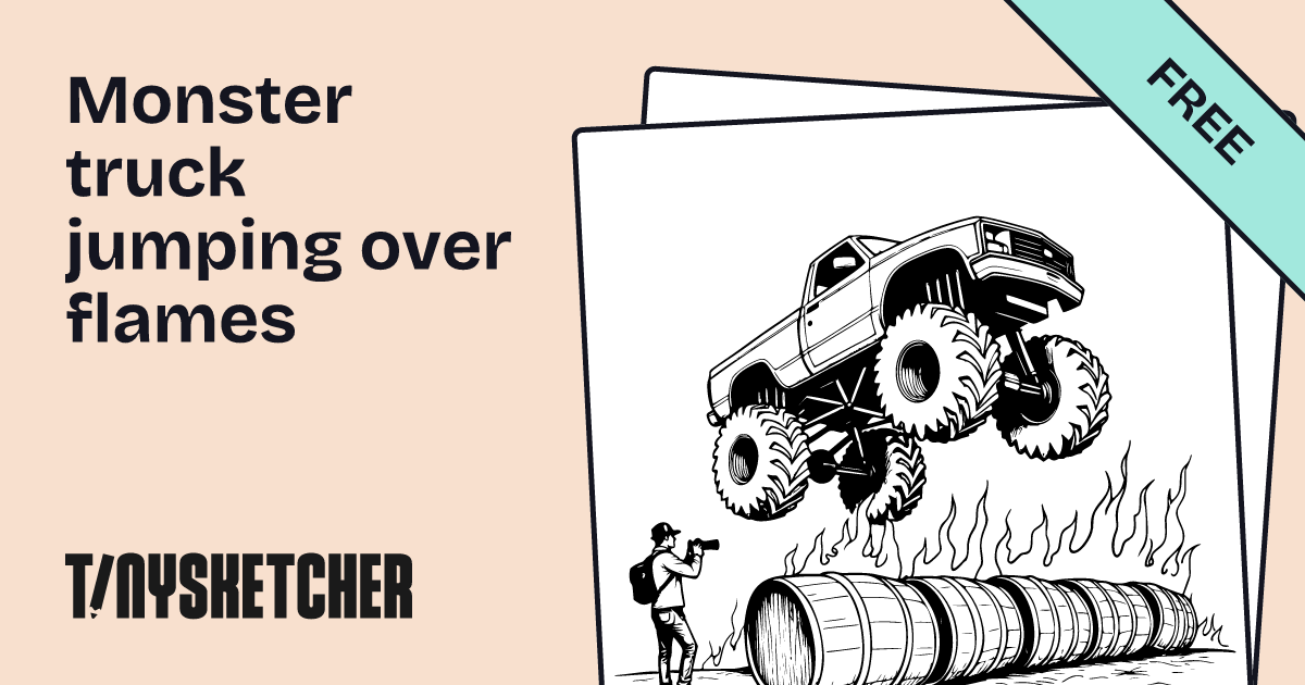 Monster truck jumping over flames Coloring Page | Free Printables ...