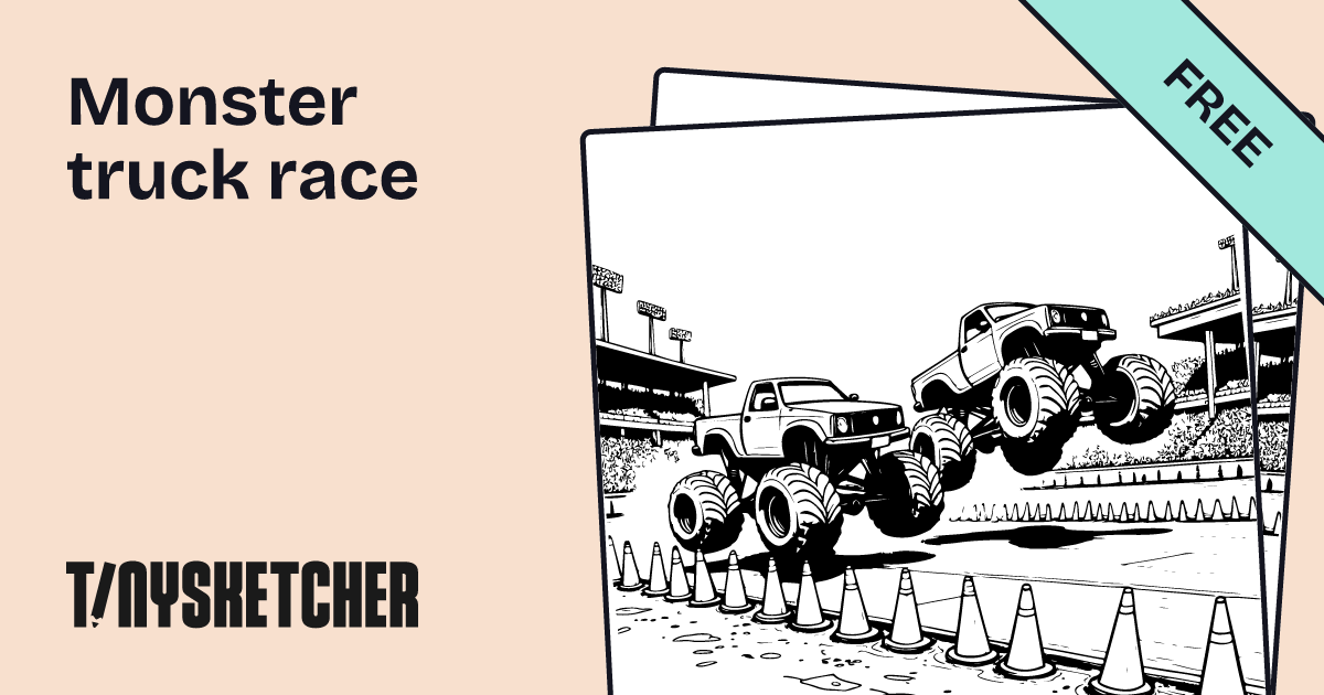 Monster truck race Coloring Page | Free Printables | Tiny Sketcher