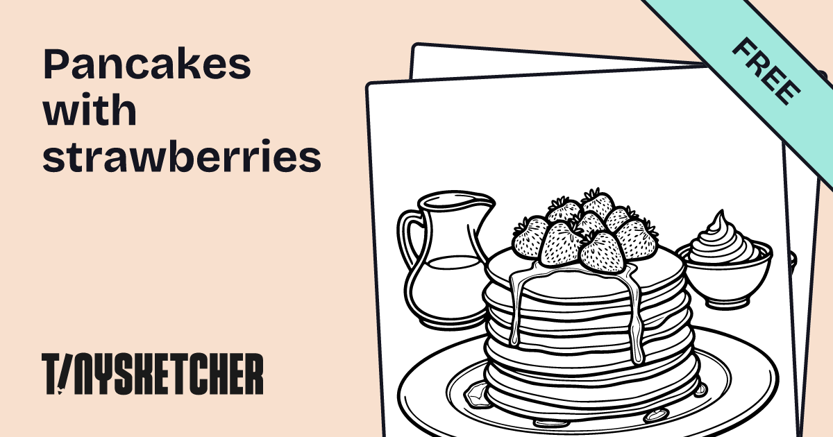 Pancakes with strawberries Coloring Page | Free Printables | Tiny Sketcher