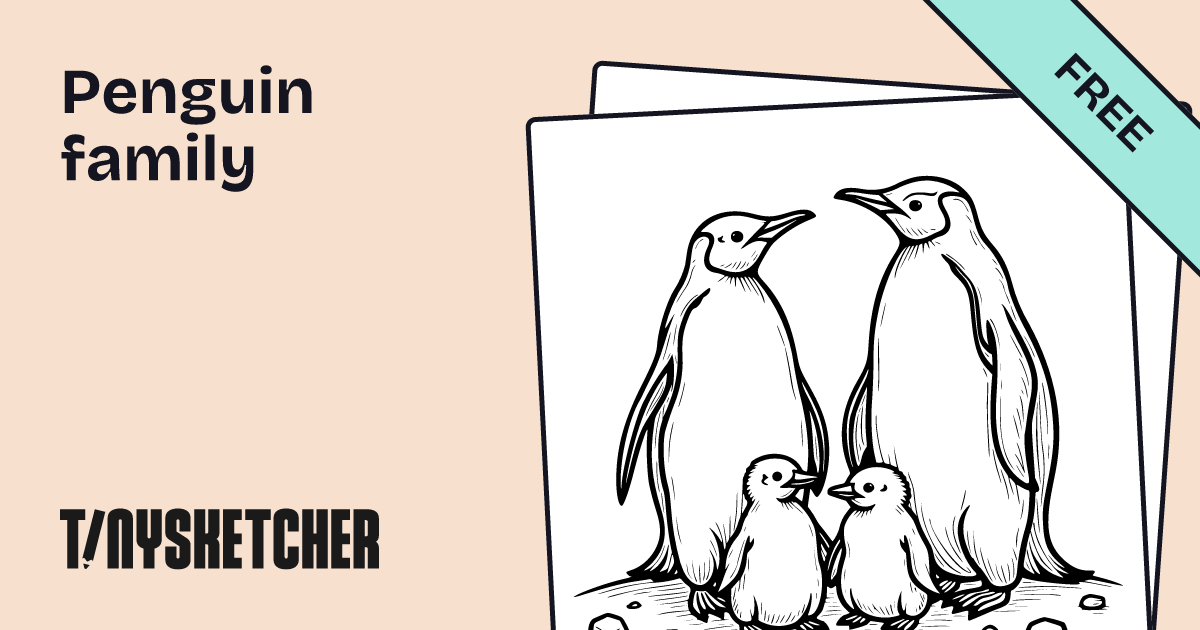 Penguin family Coloring Page | Free Printables | Tiny Sketcher