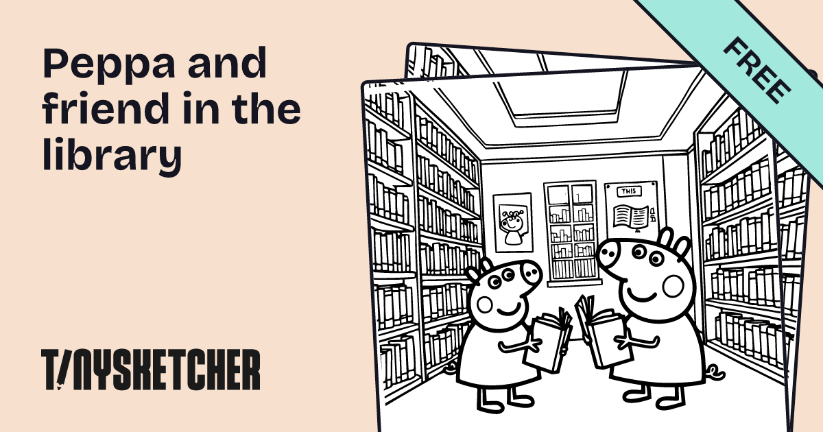 Peppa and friend in the library Coloring Page | Free Printables | Tiny ...