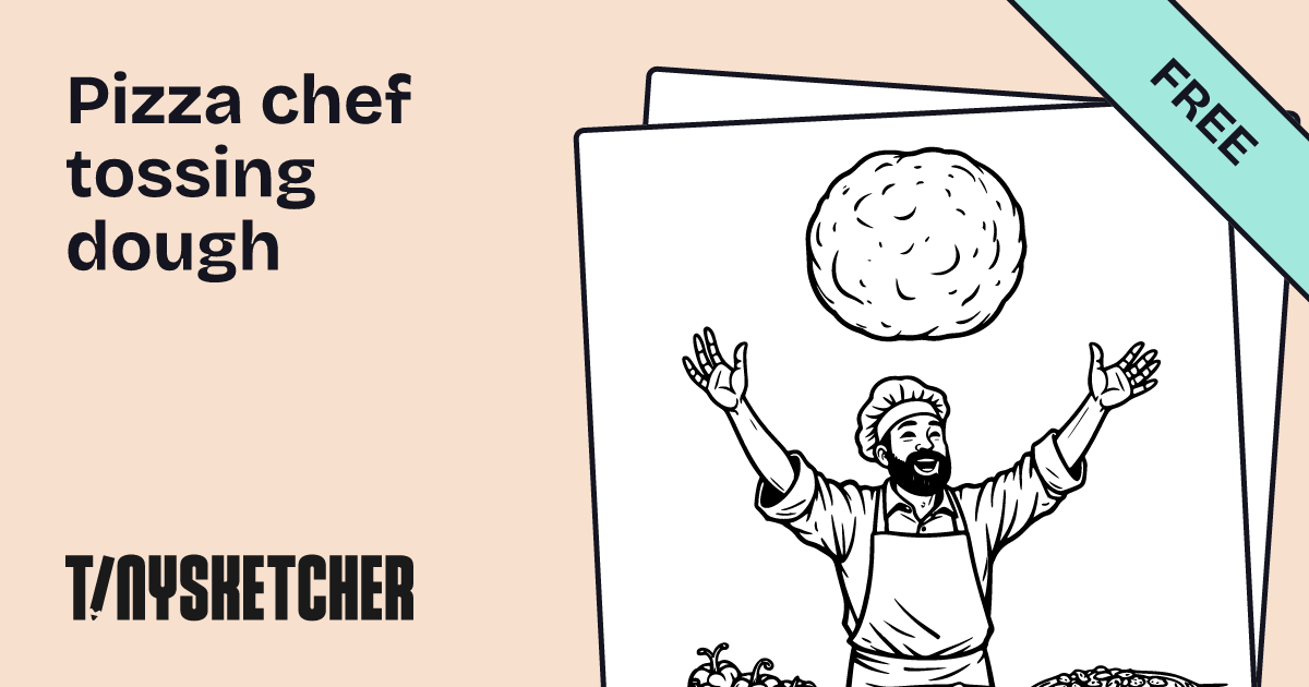 Pizza chef tossing dough Coloring Page | Free Printables | Tiny Sketcher