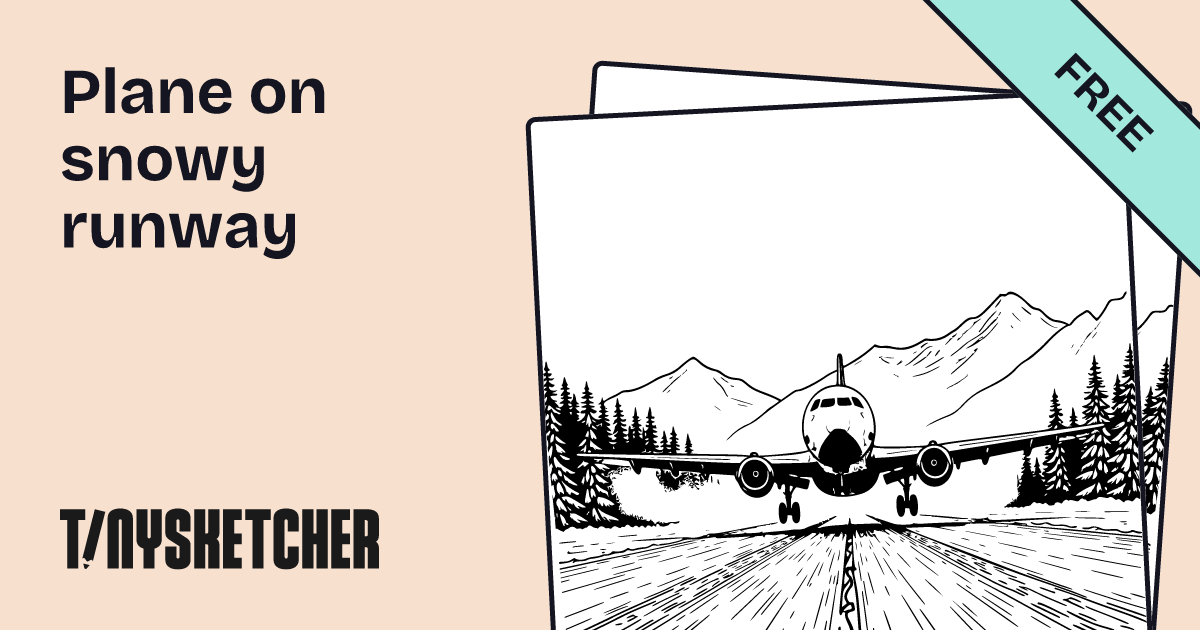 Plane on snowy runway Coloring Page | Free Printables | Tiny Sketcher