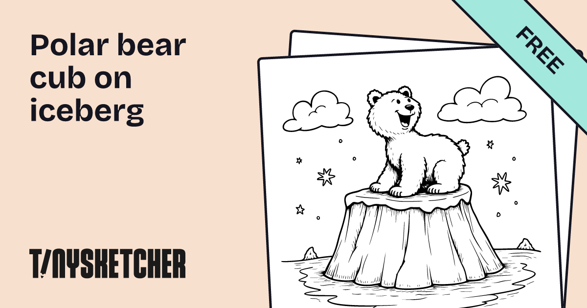 Polar bear cub on iceberg Coloring Page | Free Printables | Tiny Sketcher