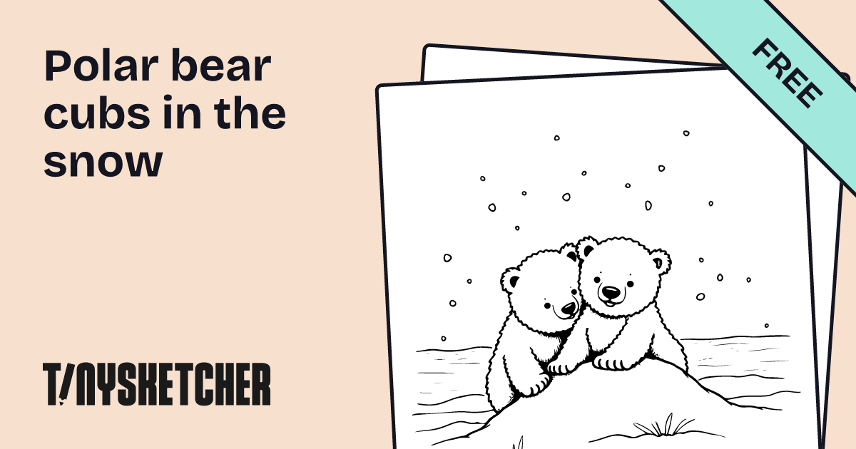 Polar bear cubs in the snow Coloring Page | Free Printables | Tiny Sketcher