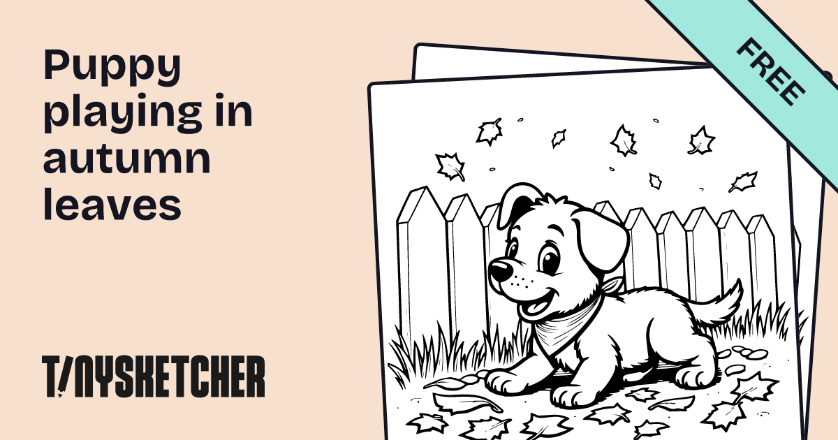 Puppy playing in autumn leaves Coloring Page | Free Printables | Tiny ...