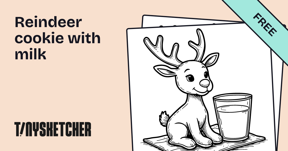 Reindeer cookie with milk Coloring Page | Free Printables | Tiny Sketcher
