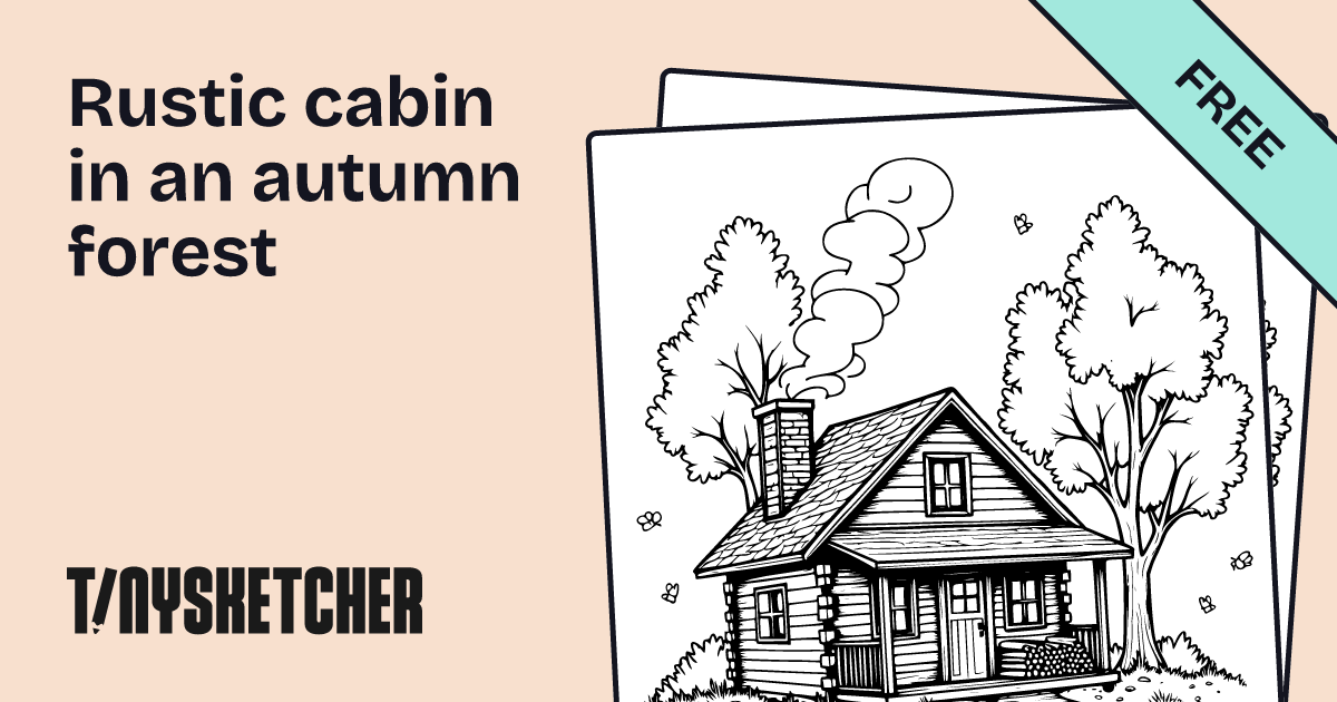Rustic cabin in an autumn forest Coloring Page | Free Printables | Tiny
