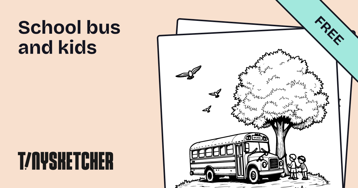 School bus and kids Coloring Page | Free Printables | Tiny Sketcher