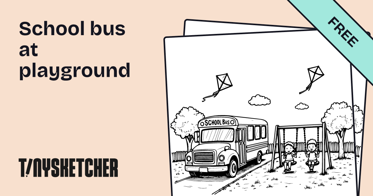 School bus at playground Coloring Page | Free Printables | Tiny Sketcher