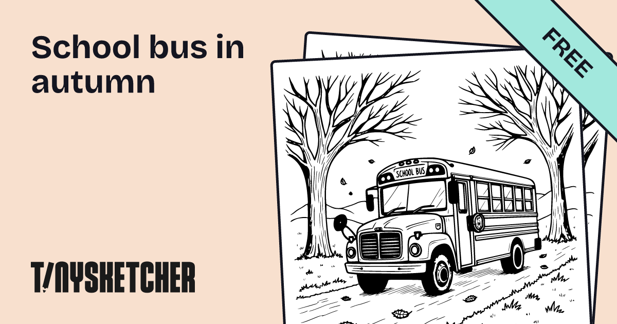 School bus in autumn Coloring Page | Free Printables | Tiny Sketcher