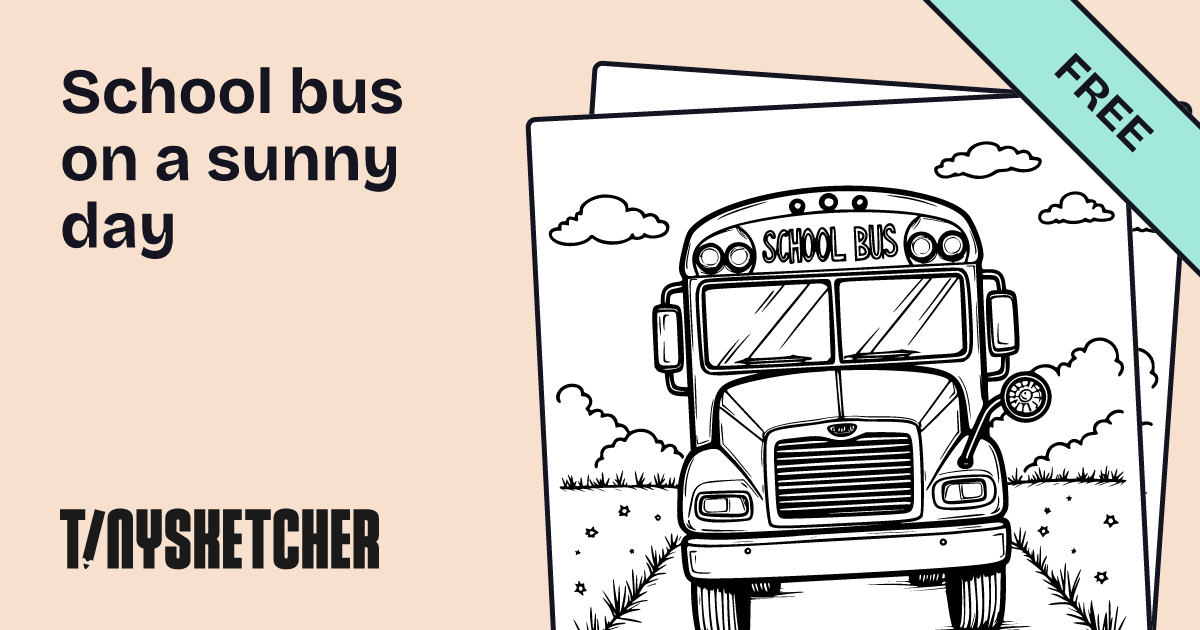 School bus on a sunny day Coloring Page | Free Printables | Tiny Sketcher
