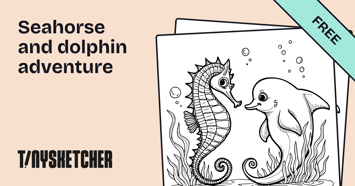 Seahorse and dolphin adventure Coloring Page | Free Printables | Tiny ...