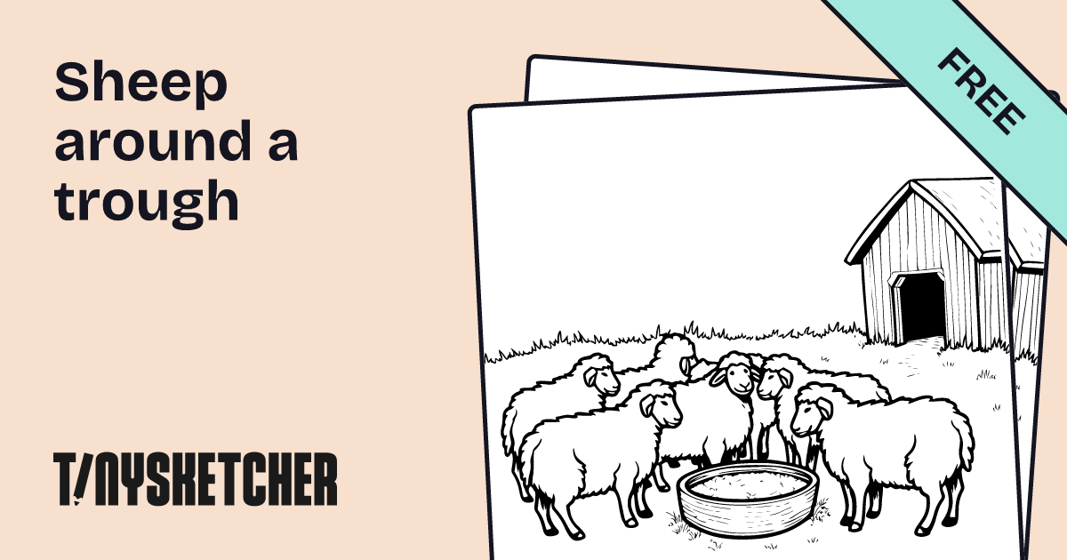 Sheep around a trough Coloring Page Free Printables Tiny Sketcher