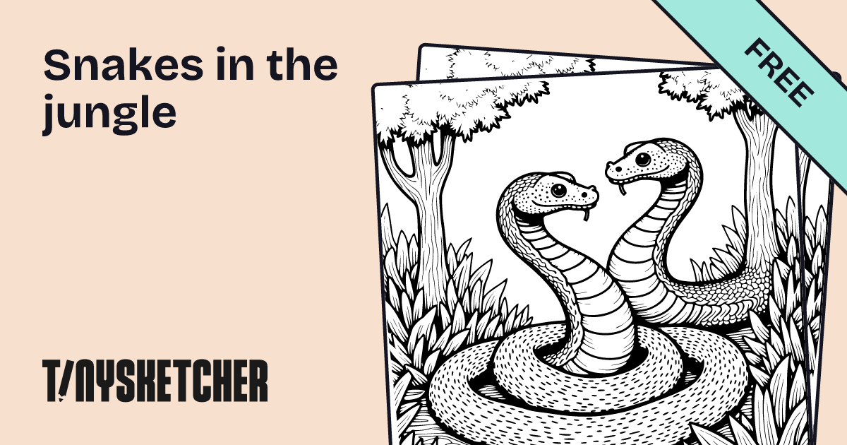Snakes in the jungle Coloring Page | Free Printables | Tiny Sketcher
