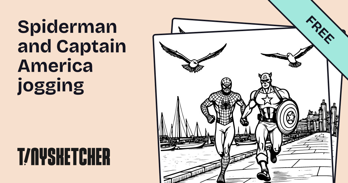 Spiderman and Captain America jogging Coloring Page | Free Printables ...