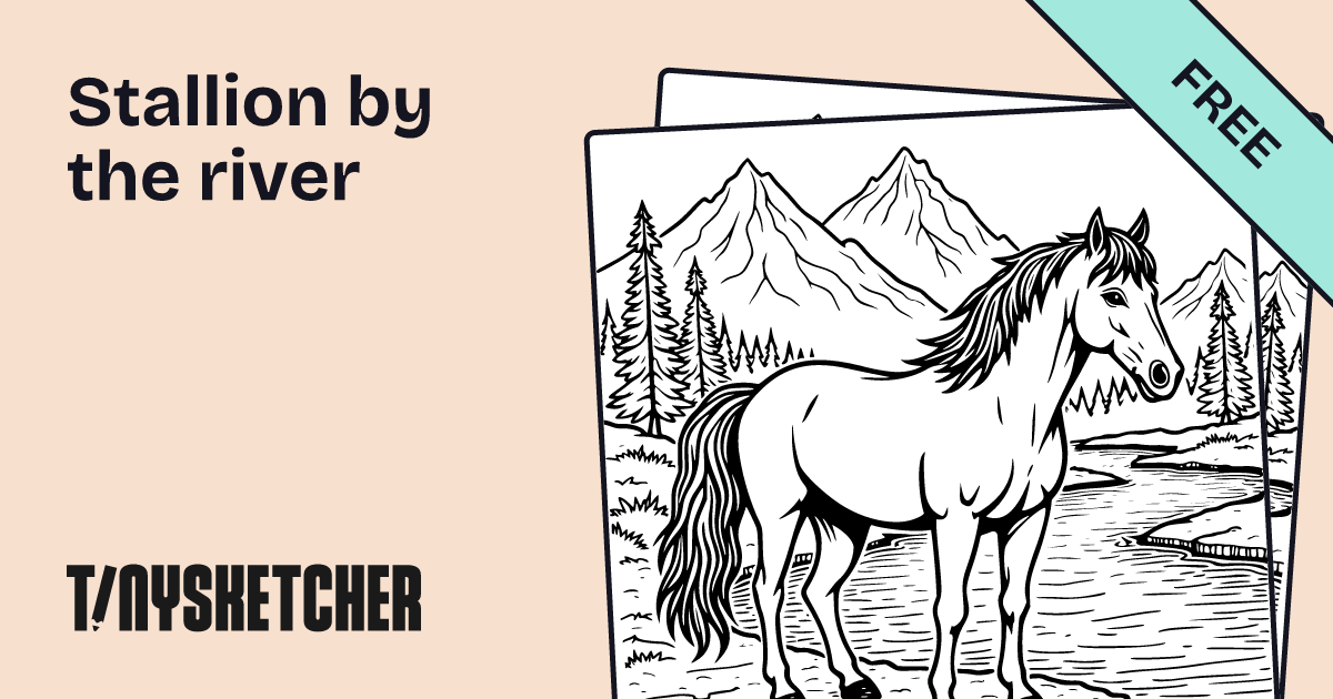 Stallion by the river Coloring Page | Free Printables | Tiny Sketcher
