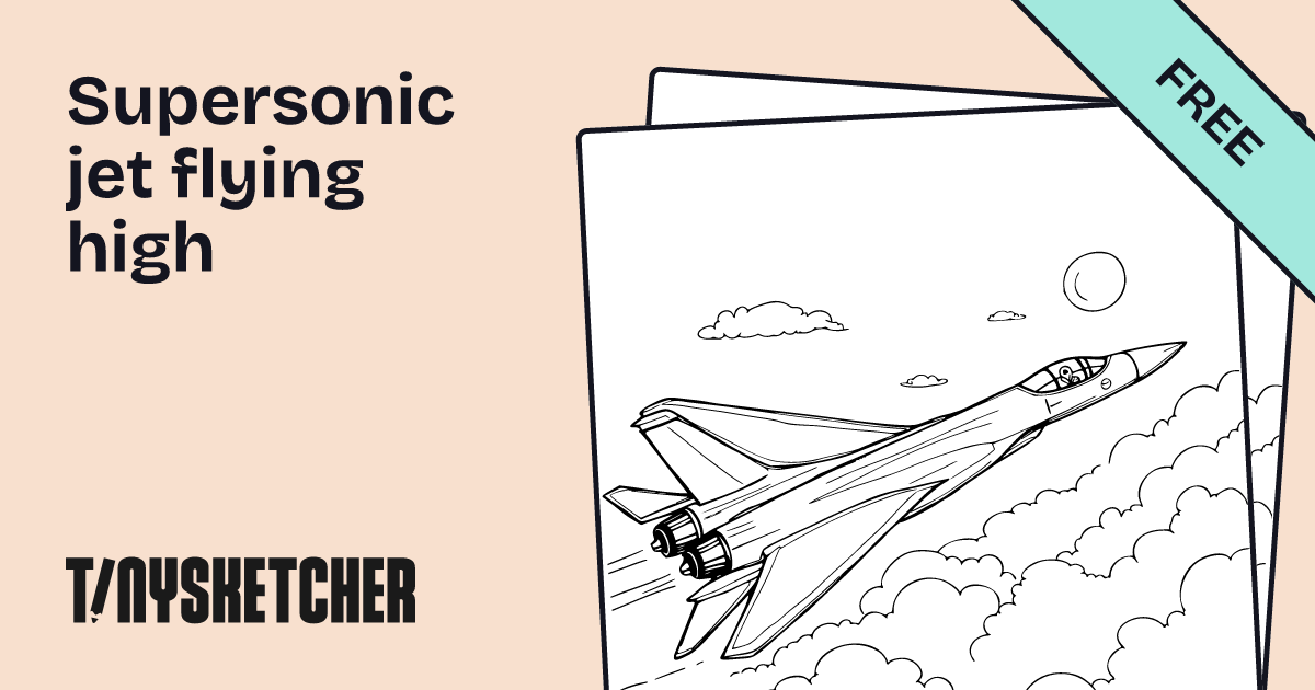 Supersonic jet flying high Coloring Page | Free Printables | Tiny Sketcher