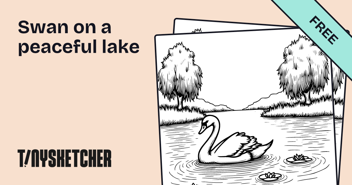 Swan on a peaceful lake Coloring Page | Free Printables | Tiny Sketcher