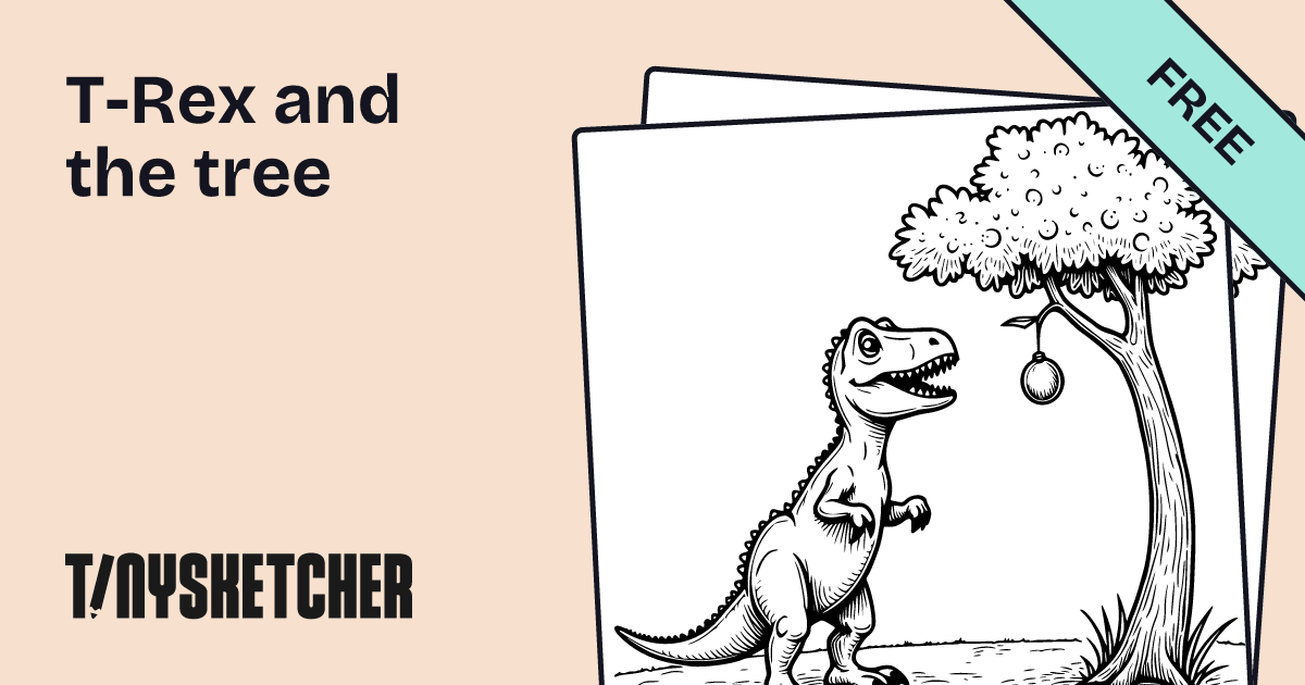 T-Rex and the tree Coloring Page | Free Printables | Tiny Sketcher